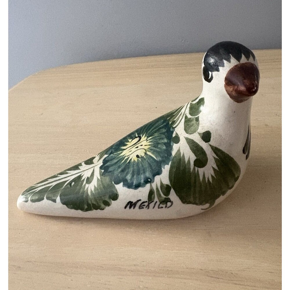 Vintage Mexican Tonala Bird Folk Art Clay Pottery Hand Painted Floral 6.5"